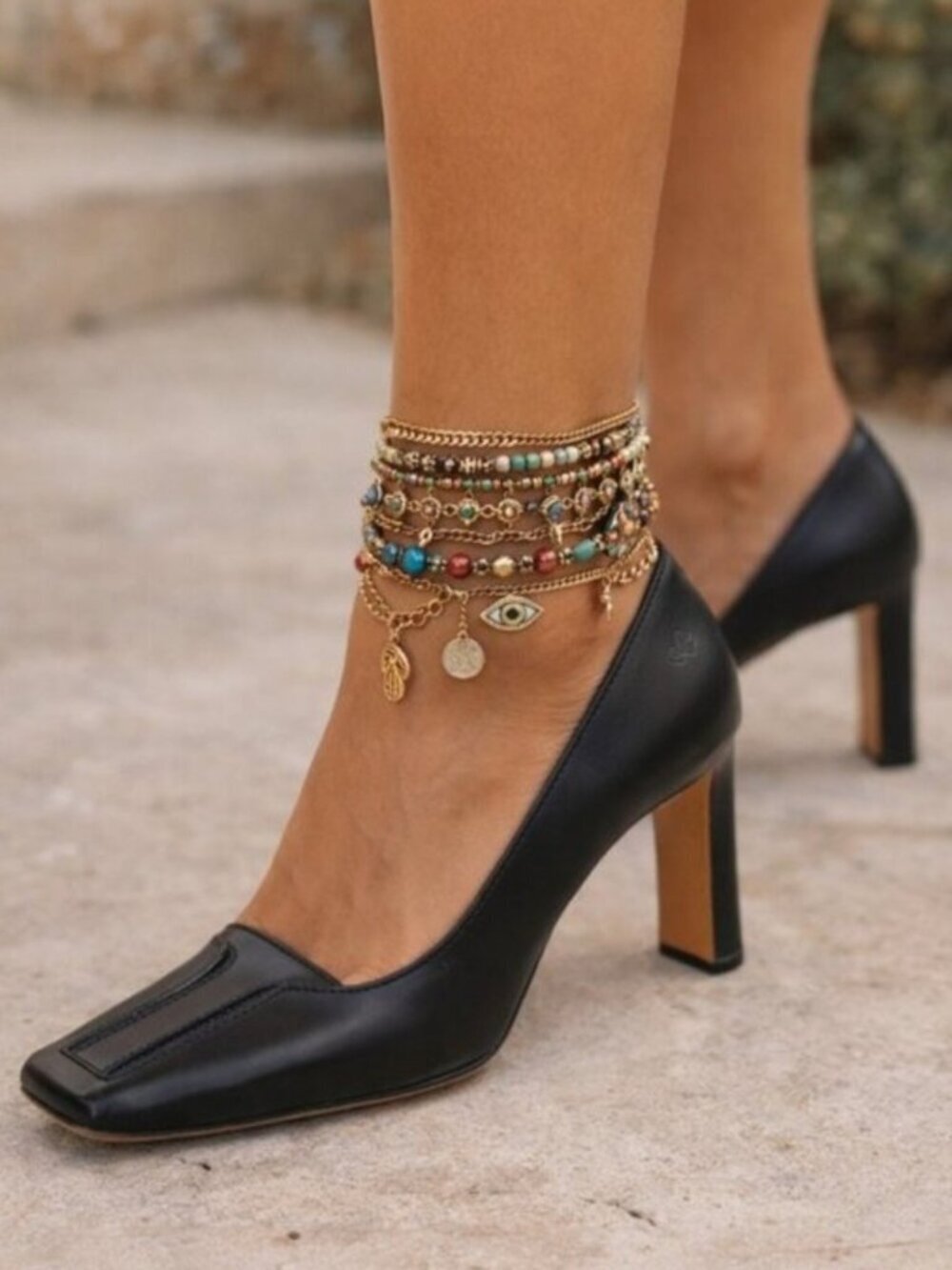 Christian Dior Black Leather Square Toe Pumps | Accent Inlay & Slim Square Heel